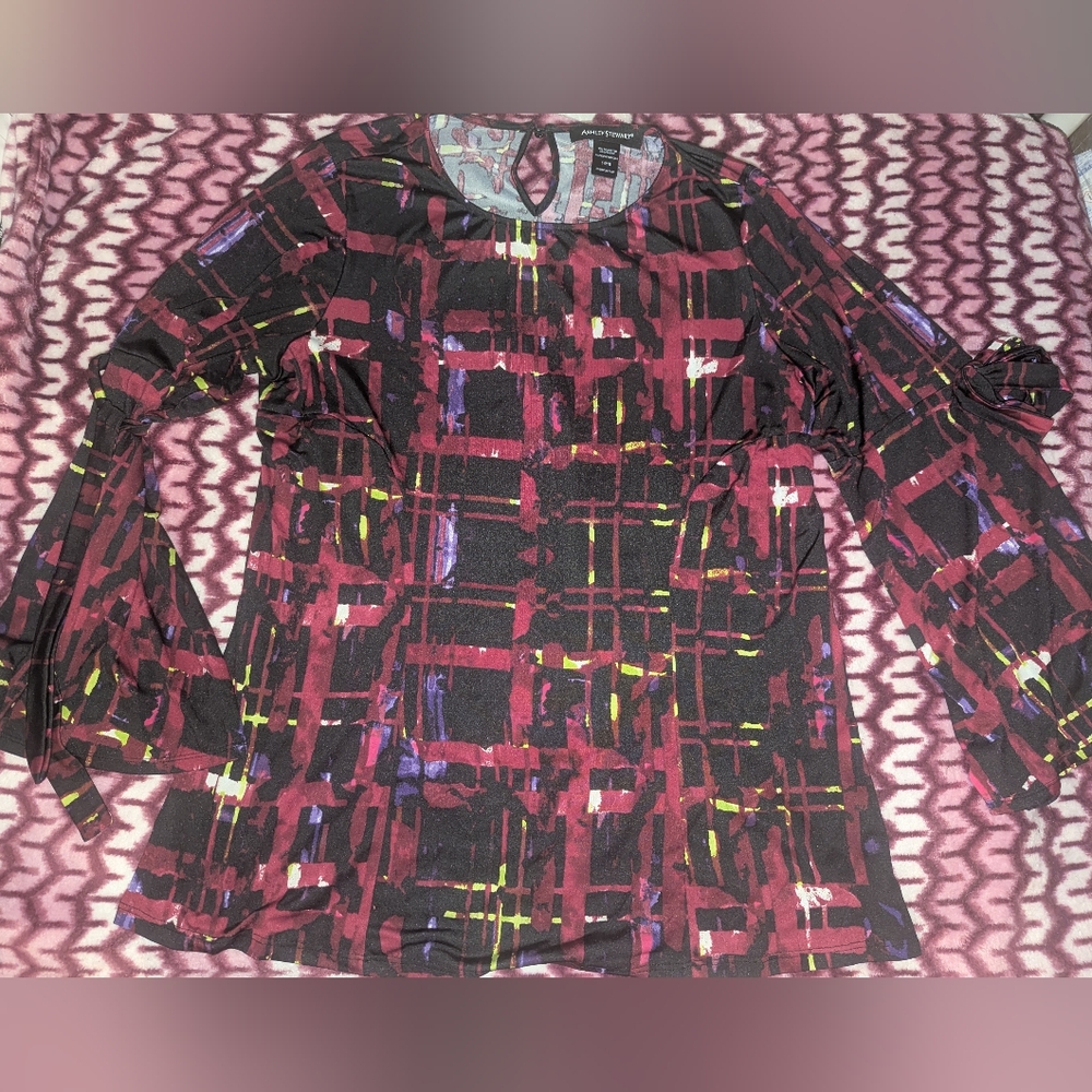 ASHLEY STEWART Long Sleeve Tie Bell Sleeve Tunic 14/16